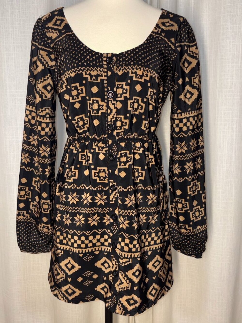 Button Up Mini Dress With Cutout Back And Funky Outer Pockets - Scoop Neck